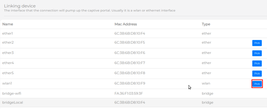 Selecionar interface para hotspot Mikrotik da MKController..