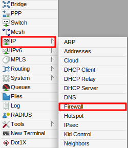 Menu IP Firewall para Redirecionamento de Portas Mikrotik