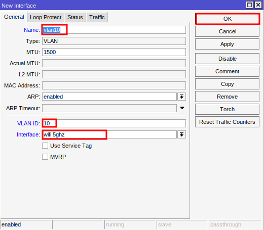 Configuration of VLANs on Mikrotik.