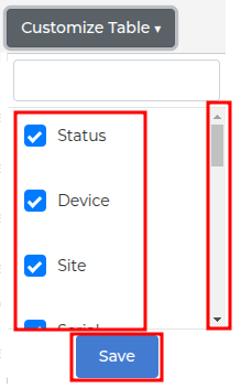 Opções de Informações do Mikrotik para tabela customizada da MKController.